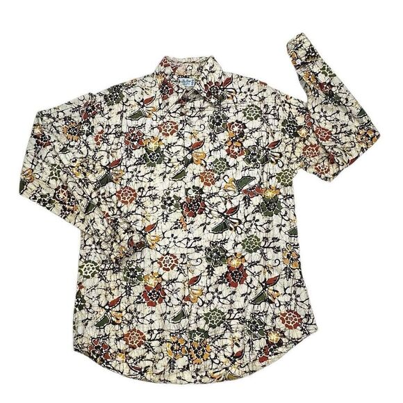 Teng Yee Yong Tailor Made Floral Long Sleeve Button Up Singapore  Size Medium - Picture 1 of 8
